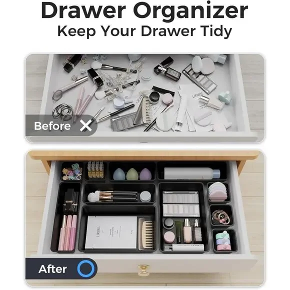 25 PCS Plastic Drawer Organizers Set, 4-Sizes Vanity and Makeup Organizer, BLACK - Picture 5 of 7